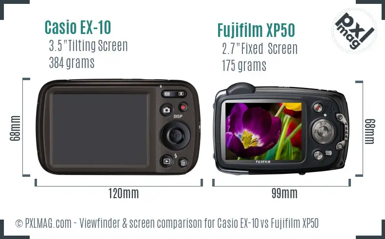 Casio EX-10 vs Fujifilm XP50 Screen and Viewfinder comparison