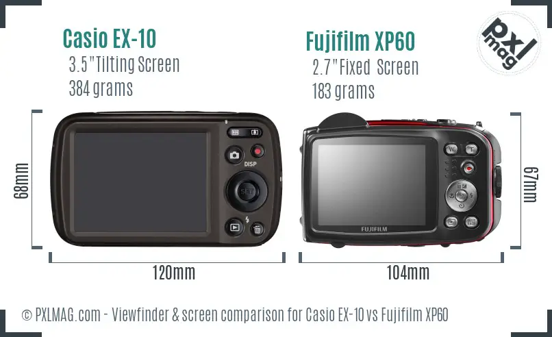 Casio EX-10 vs Fujifilm XP60 Screen and Viewfinder comparison