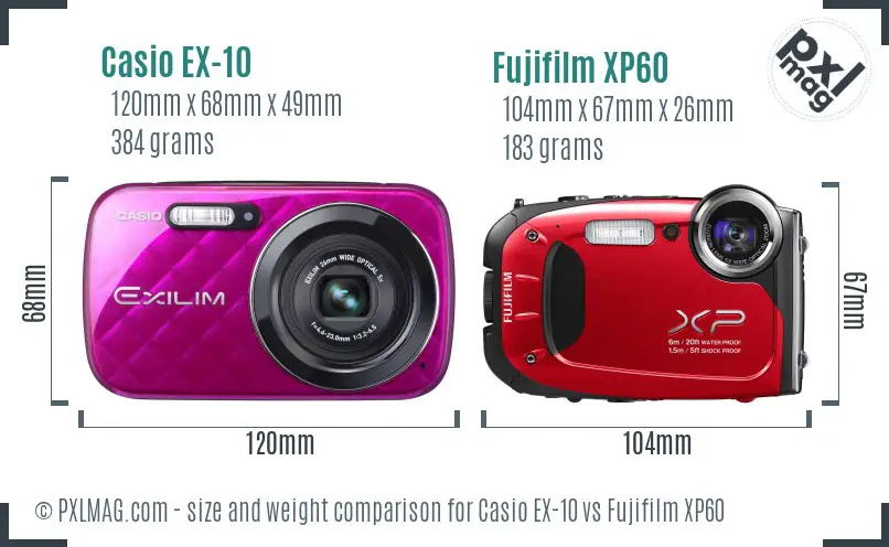 Casio EX-10 vs Fujifilm XP60 size comparison