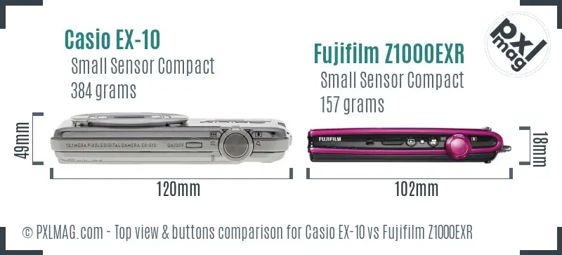 Casio EX-10 vs Fujifilm Z1000EXR top view buttons comparison