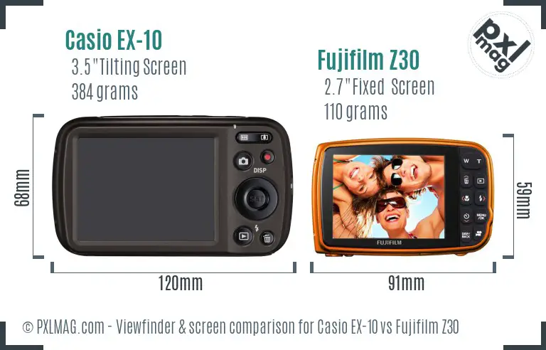 Casio EX-10 vs Fujifilm Z30 Screen and Viewfinder comparison