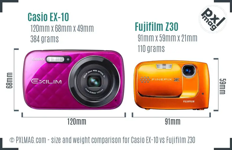 Casio EX-10 vs Fujifilm Z30 size comparison