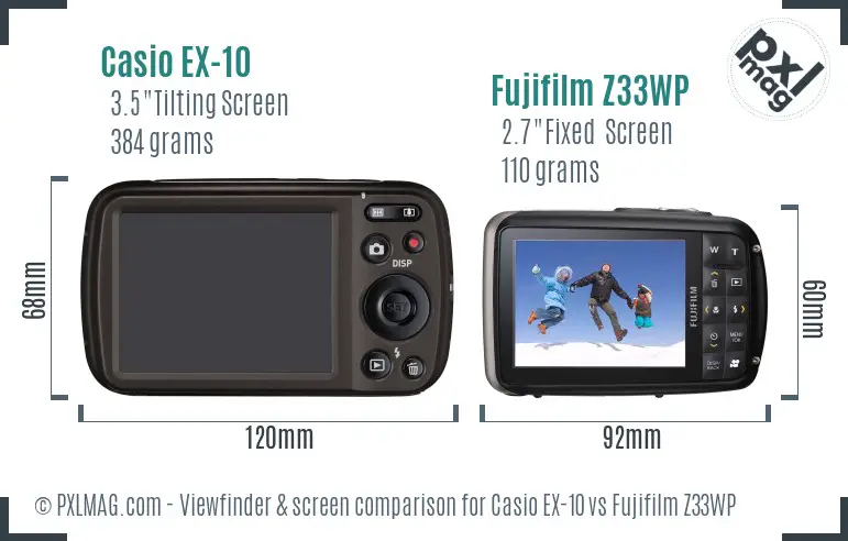 Casio EX-10 vs Fujifilm Z33WP Screen and Viewfinder comparison