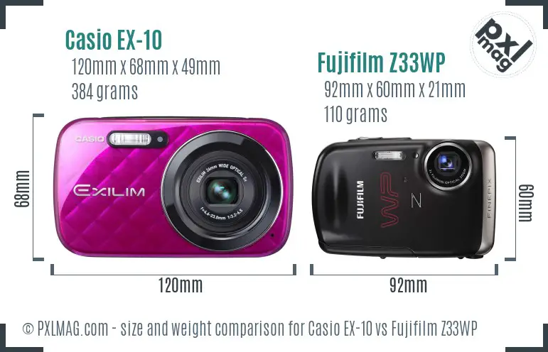 Casio EX-10 vs Fujifilm Z33WP size comparison