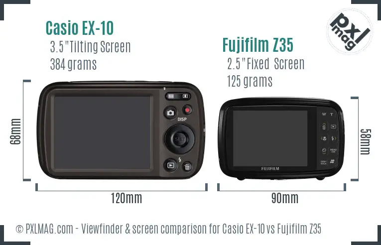 Casio EX-10 vs Fujifilm Z35 Screen and Viewfinder comparison