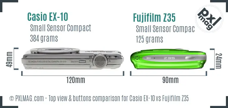 Casio EX-10 vs Fujifilm Z35 top view buttons comparison
