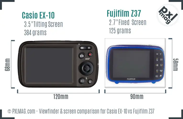 Casio EX-10 vs Fujifilm Z37 Screen and Viewfinder comparison