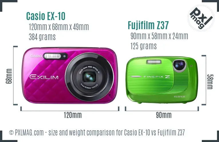 Casio EX-10 vs Fujifilm Z37 size comparison