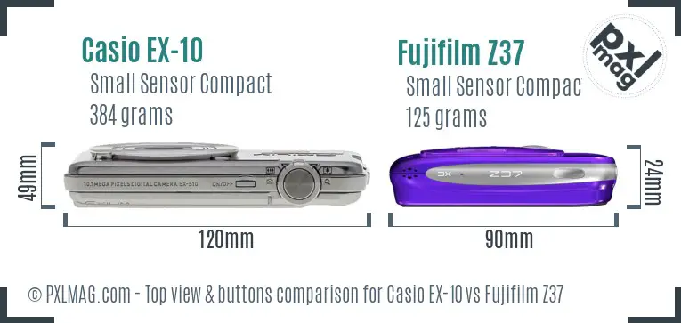 Casio EX-10 vs Fujifilm Z37 top view buttons comparison