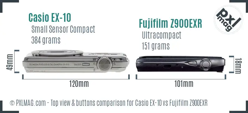 Casio EX-10 vs Fujifilm Z900EXR top view buttons comparison