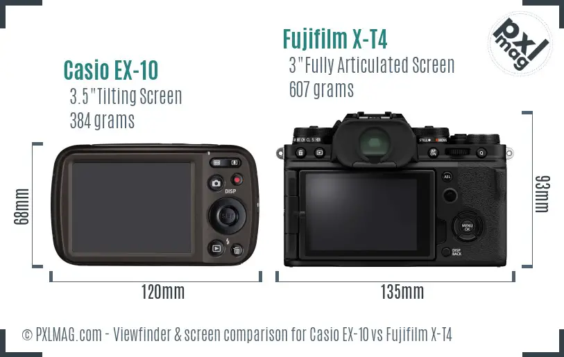 Casio EX-10 vs Fujifilm X-T4 Screen and Viewfinder comparison