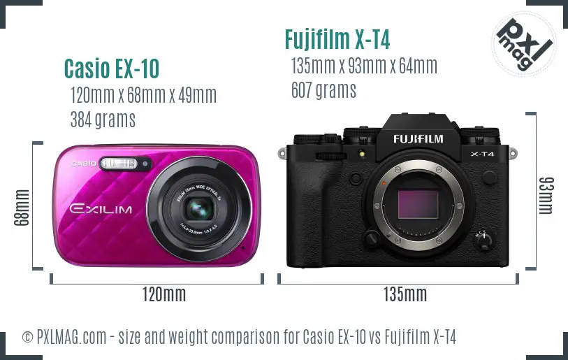 Casio EX-10 vs Fujifilm X-T4 size comparison