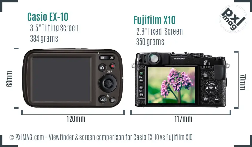 Casio EX-10 vs Fujifilm X10 Screen and Viewfinder comparison
