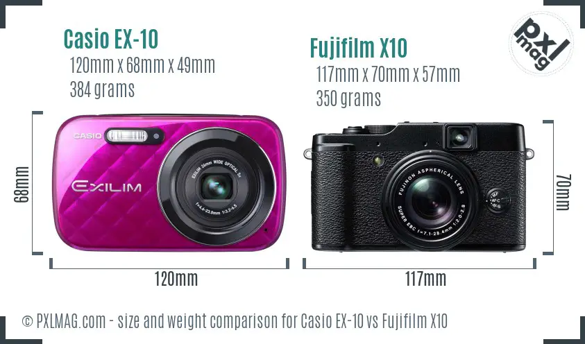 Casio EX-10 vs Fujifilm X10 size comparison