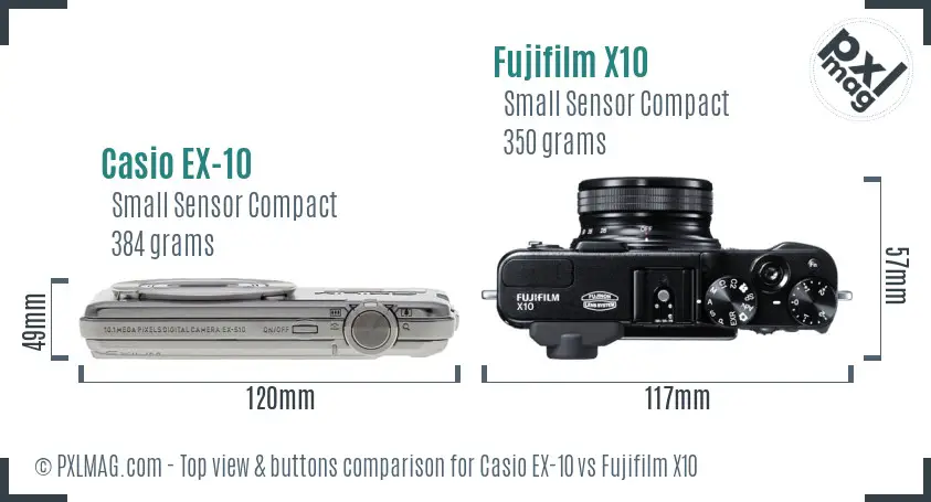 Casio EX-10 vs Fujifilm X10 top view buttons comparison