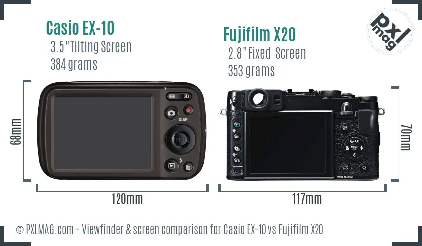 Casio EX-10 vs Fujifilm X20 Screen and Viewfinder comparison