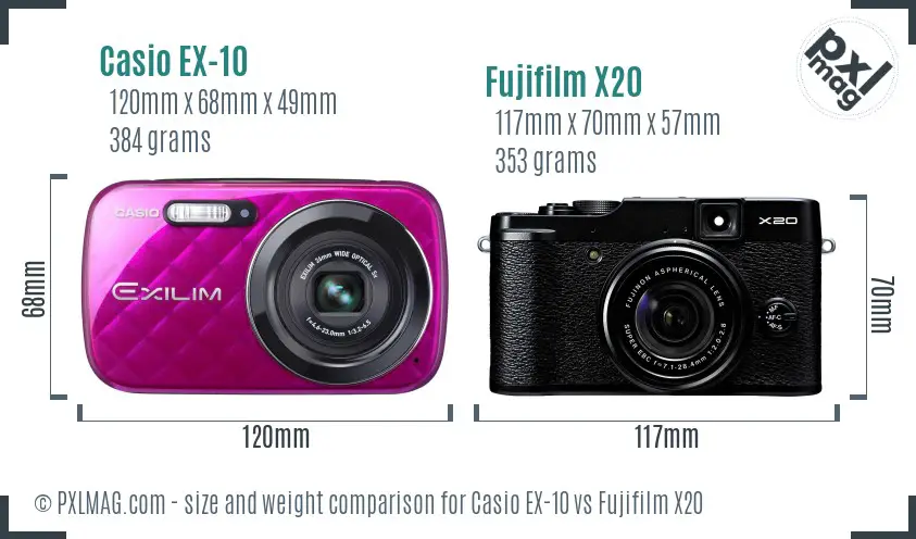 Casio EX-10 vs Fujifilm X20 size comparison