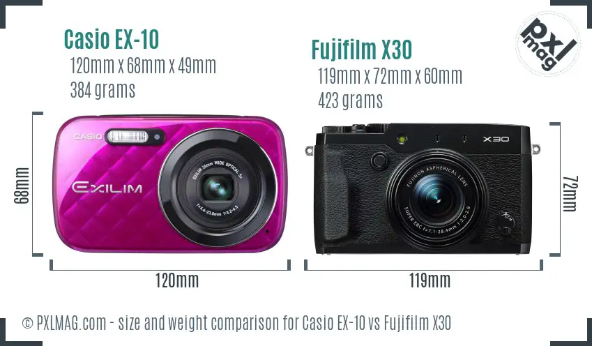 Casio EX-10 vs Fujifilm X30 size comparison