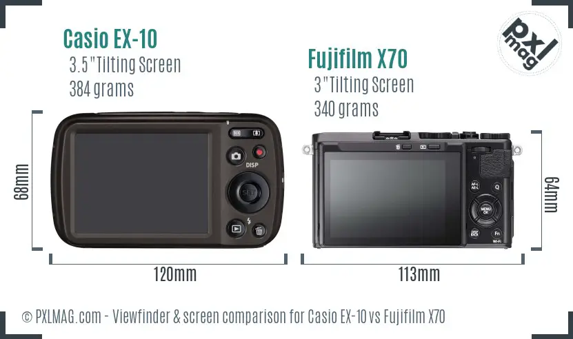 Casio EX-10 vs Fujifilm X70 Screen and Viewfinder comparison