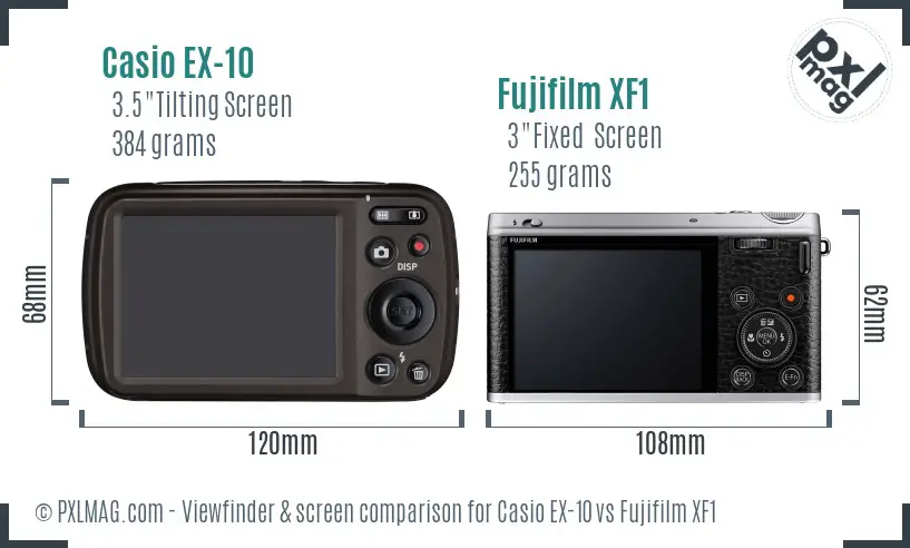 Casio EX-10 vs Fujifilm XF1 Screen and Viewfinder comparison