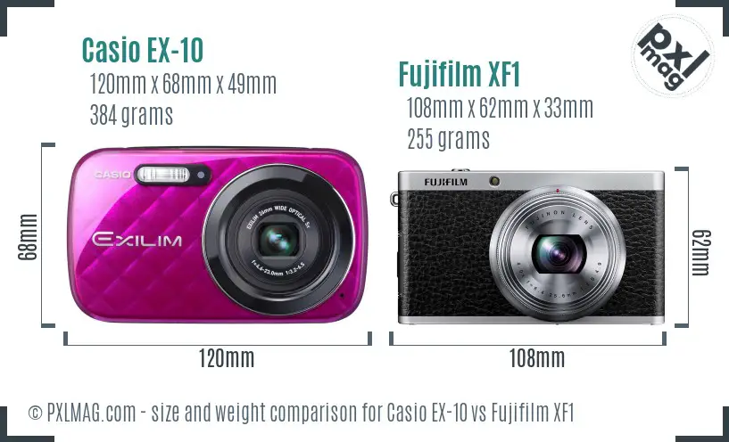 Casio EX-10 vs Fujifilm XF1 size comparison