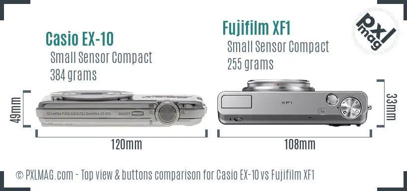 Casio EX-10 vs Fujifilm XF1 top view buttons comparison