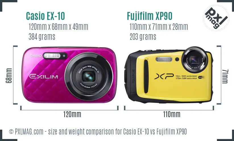 Casio EX-10 vs Fujifilm XP90 size comparison Casio EX-10 vs Fujifilm XP90 size comparison
