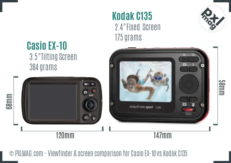 Casio EX-10 vs Kodak C135 Screen and Viewfinder comparison