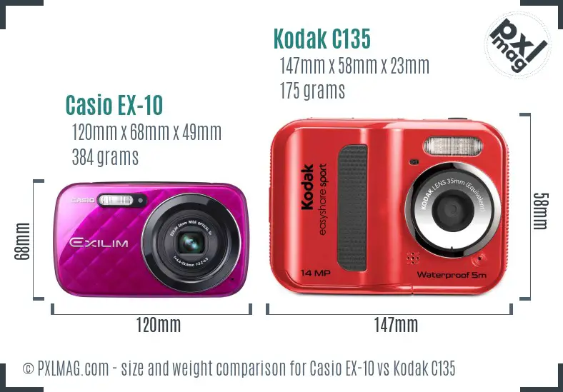 Casio EX-10 vs Kodak C135 size comparison