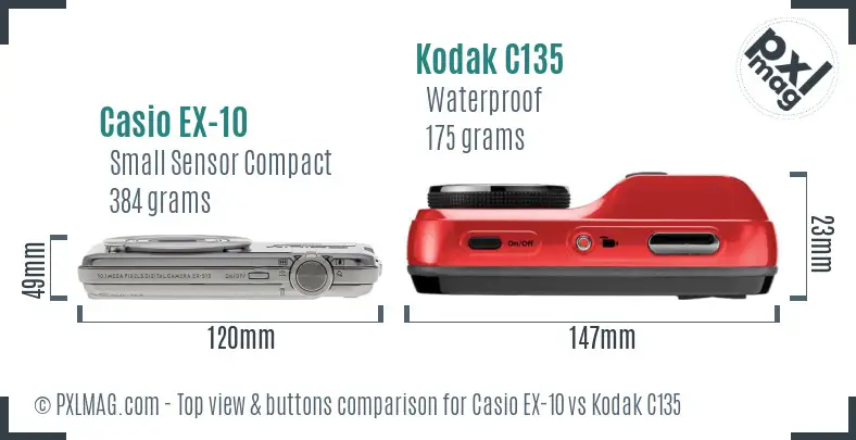 Casio EX-10 vs Kodak C135 top view buttons comparison