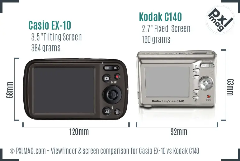 Casio EX-10 vs Kodak C140 Screen and Viewfinder comparison