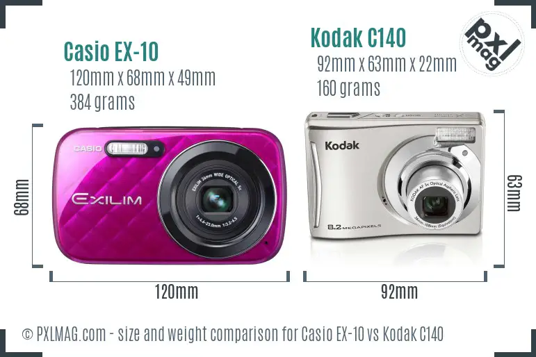 Casio EX-10 vs Kodak C140 size comparison
