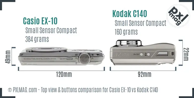 Casio EX-10 vs Kodak C140 top view buttons comparison