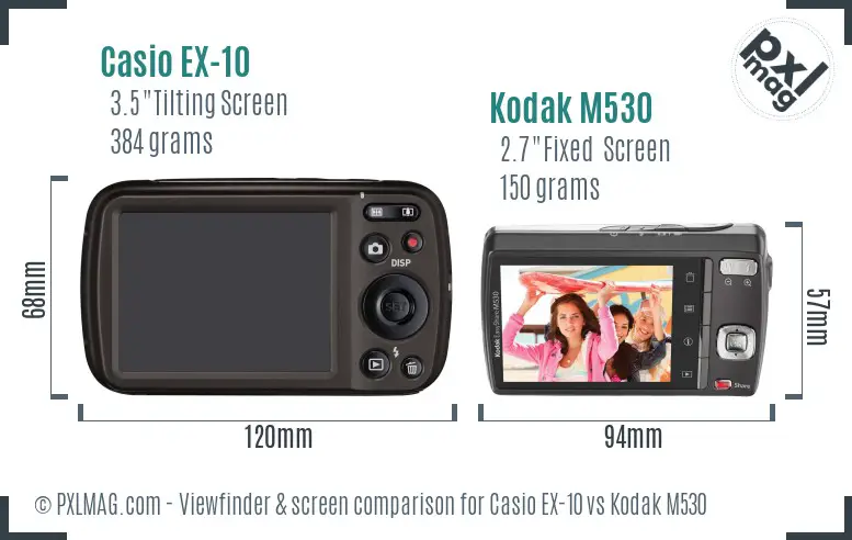 Casio EX-10 vs Kodak M530 Screen and Viewfinder comparison