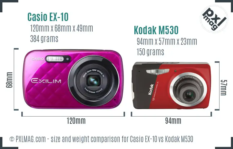 Casio EX-10 vs Kodak M530 size comparison