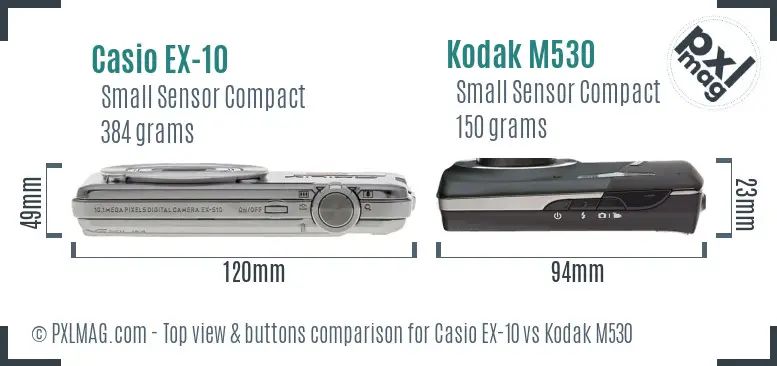 Casio EX-10 vs Kodak M530 top view buttons comparison