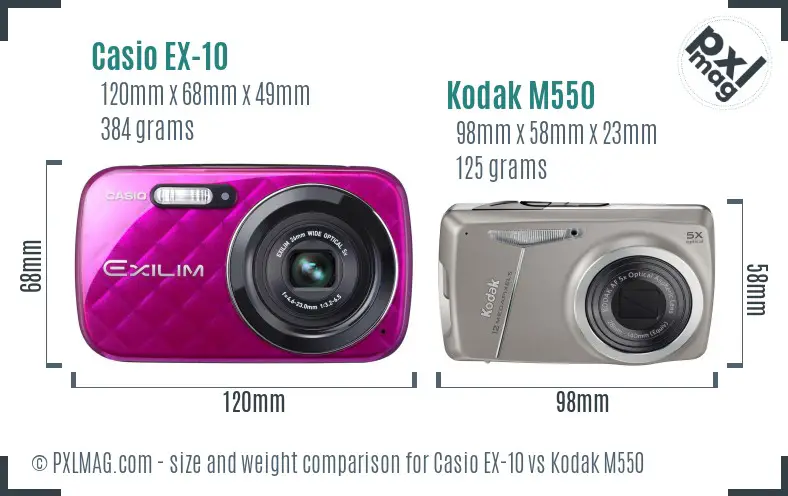 Casio EX-10 vs Kodak M550 size comparison