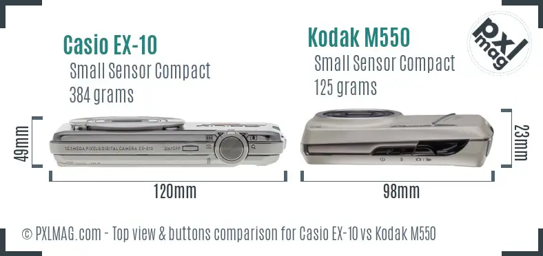 Casio EX-10 vs Kodak M550 top view buttons comparison