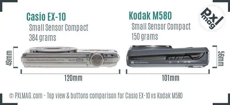 Casio EX-10 vs Kodak M580 top view buttons comparison