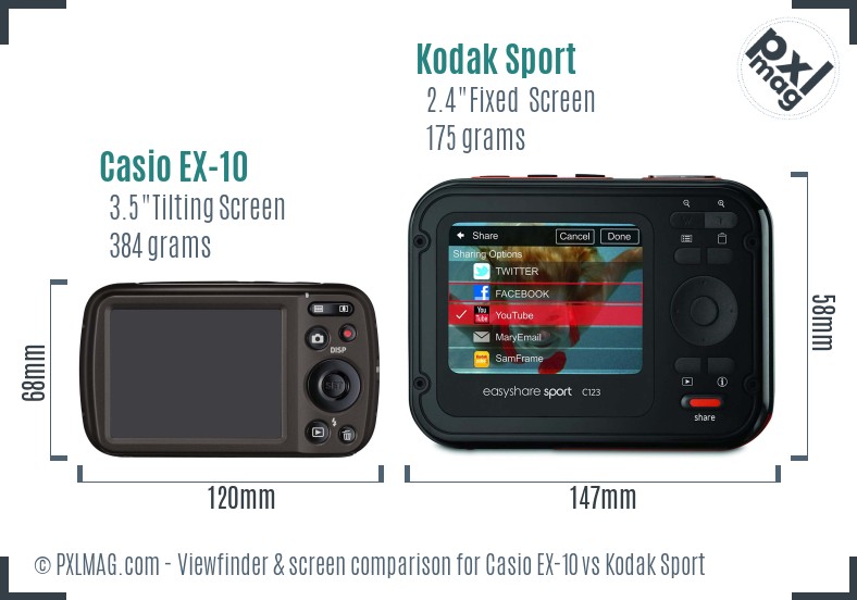 Casio EX-10 vs Kodak Sport Screen and Viewfinder comparison