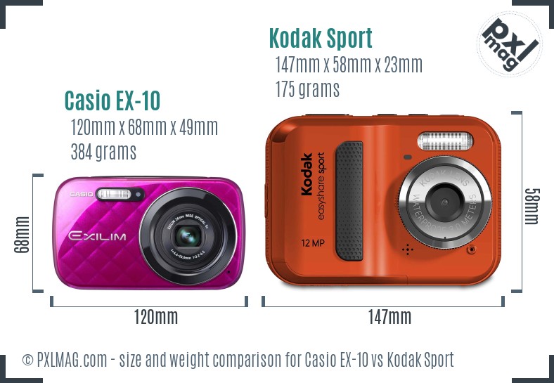 Casio EX-10 vs Kodak Sport size comparison