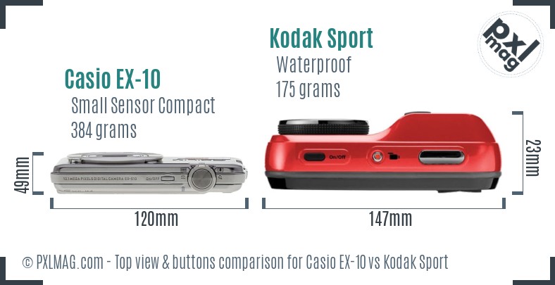 Casio EX-10 vs Kodak Sport top view buttons comparison