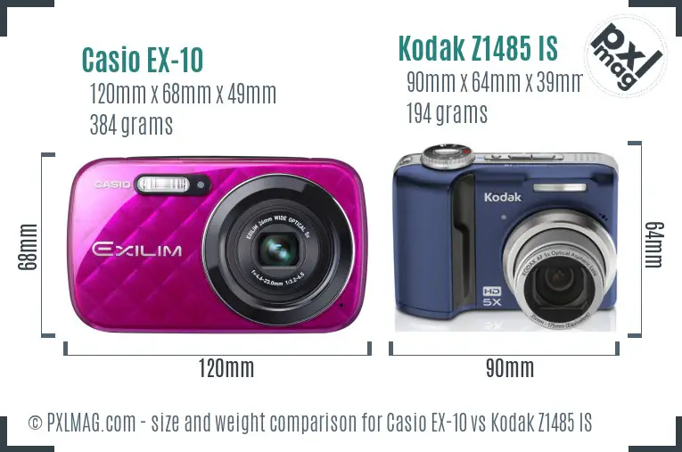 Casio EX-10 vs Kodak Z1485 IS size comparison