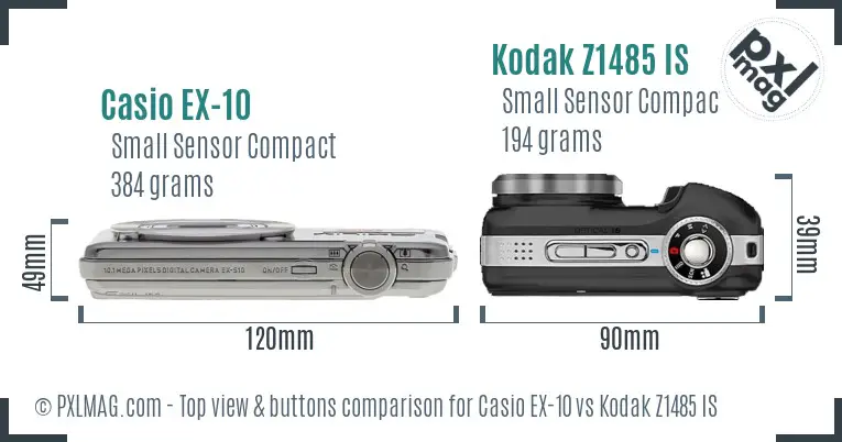 Casio EX-10 vs Kodak Z1485 IS top view buttons comparison