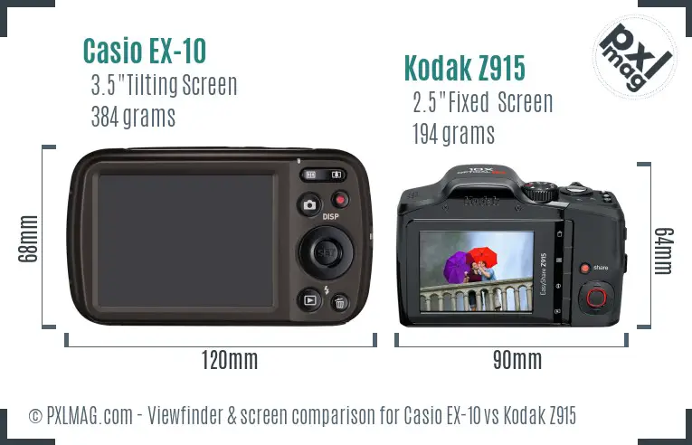 Casio EX-10 vs Kodak Z915 Screen and Viewfinder comparison