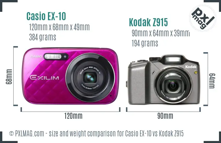 Casio EX-10 vs Kodak Z915 size comparison
