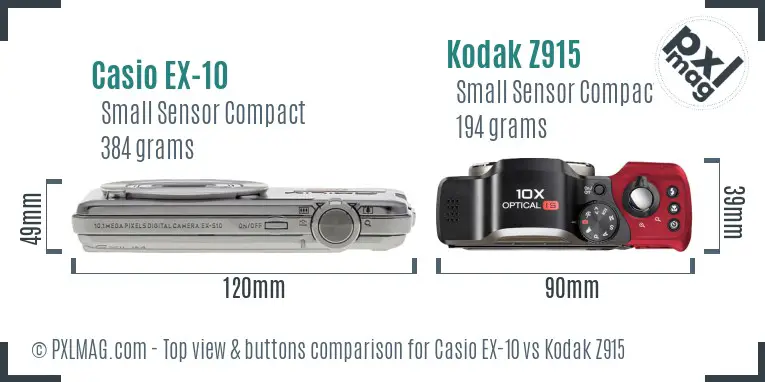 Casio EX-10 vs Kodak Z915 top view buttons comparison