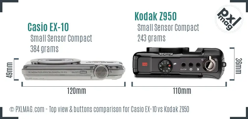 Casio EX-10 vs Kodak Z950 top view buttons comparison