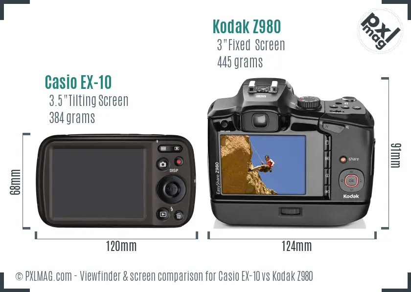 Casio EX-10 vs Kodak Z980 Screen and Viewfinder comparison