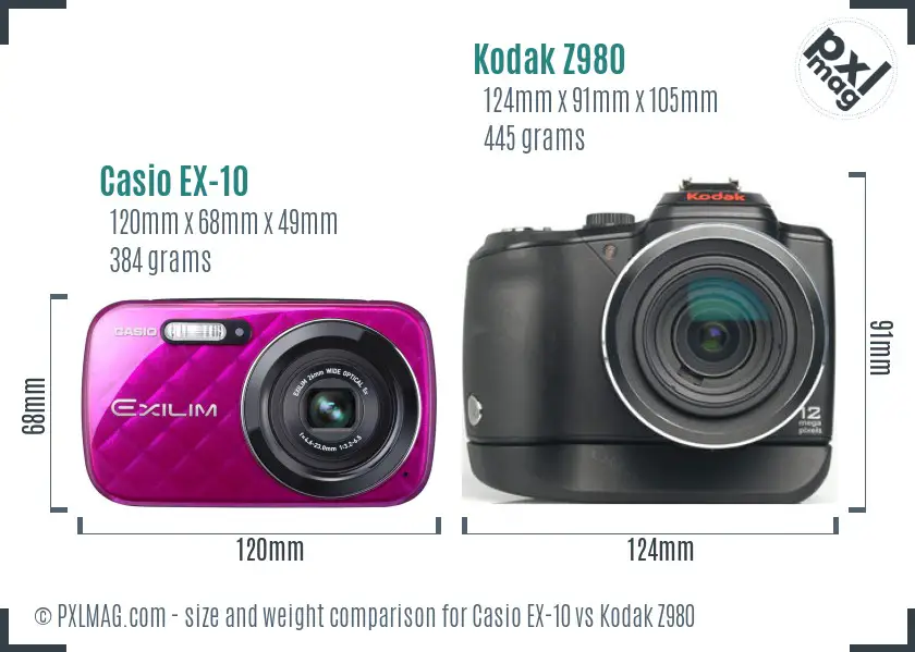 Casio EX-10 vs Kodak Z980 size comparison